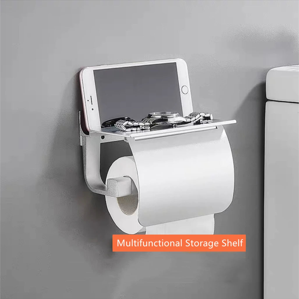 Space Aluminum Toilet Paper Shelf Black/Silver with Spring Card Slot Bathroom Accessory Roll Paper Holder Rack with Cover