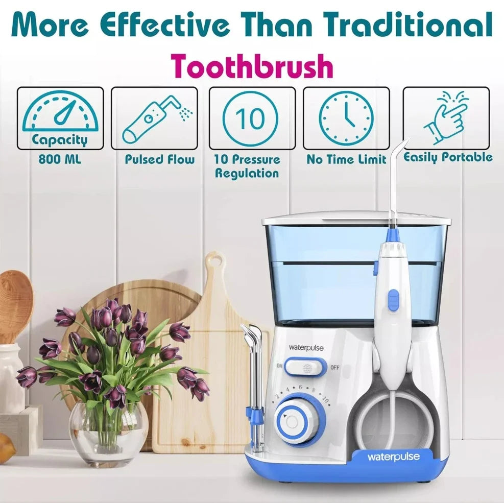 Waterpulse V300 Electric Water Flosser High Pressure Oral Irrigator for Teeth Cleaning Braces Gum Care 5 Nozzles Portable