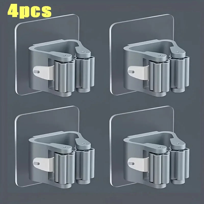 Mop Holder Self-Adhesive Broom Stand Wall Mounted Mop Support Sweeping Brush Hook Storage Organizer Bathroom Kitchen Accessories