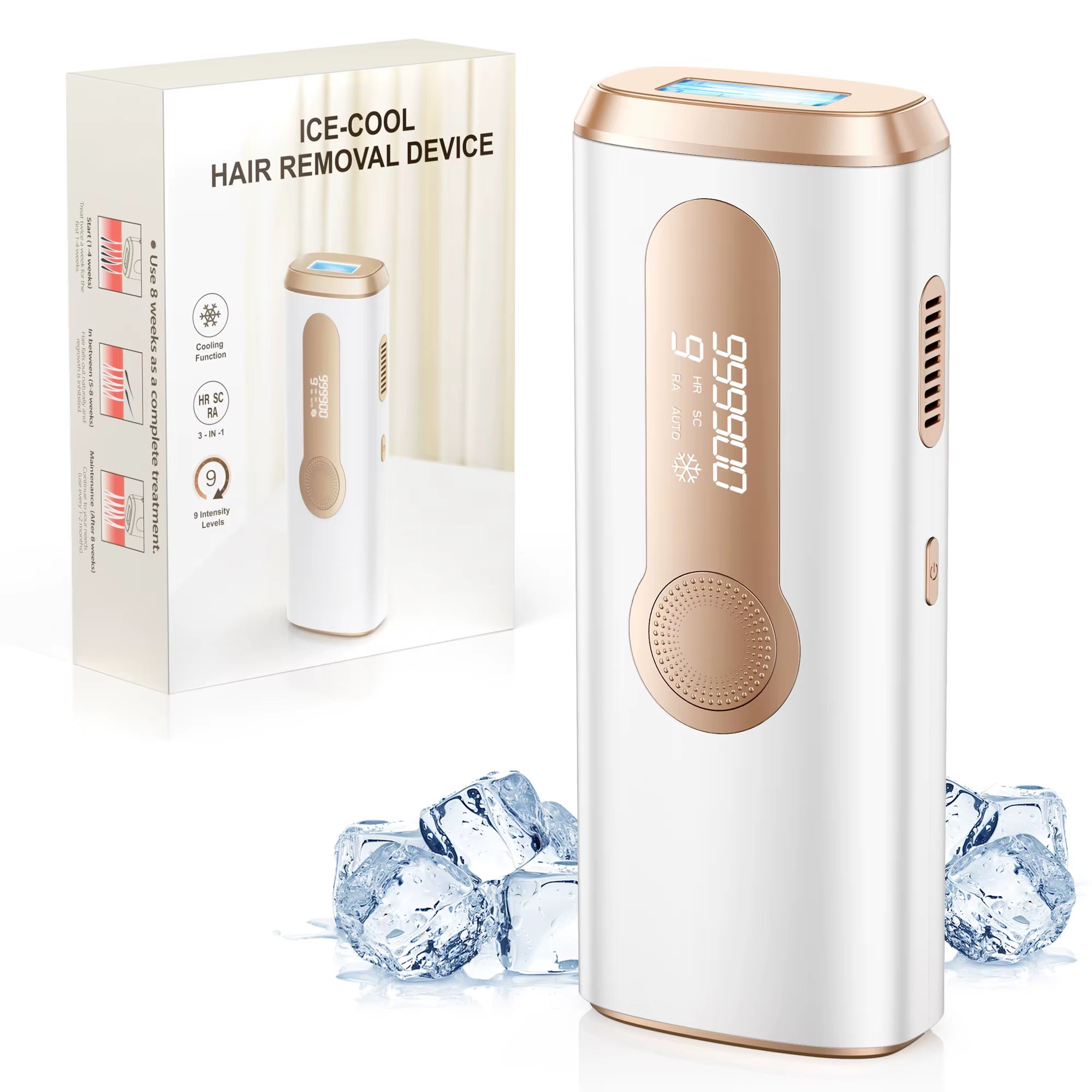 IPL Hair Removal Device Ice-Cooling 3 in 1 Painless 16J Photoepilator Permanent Whole Body Home Treament for Men and Women