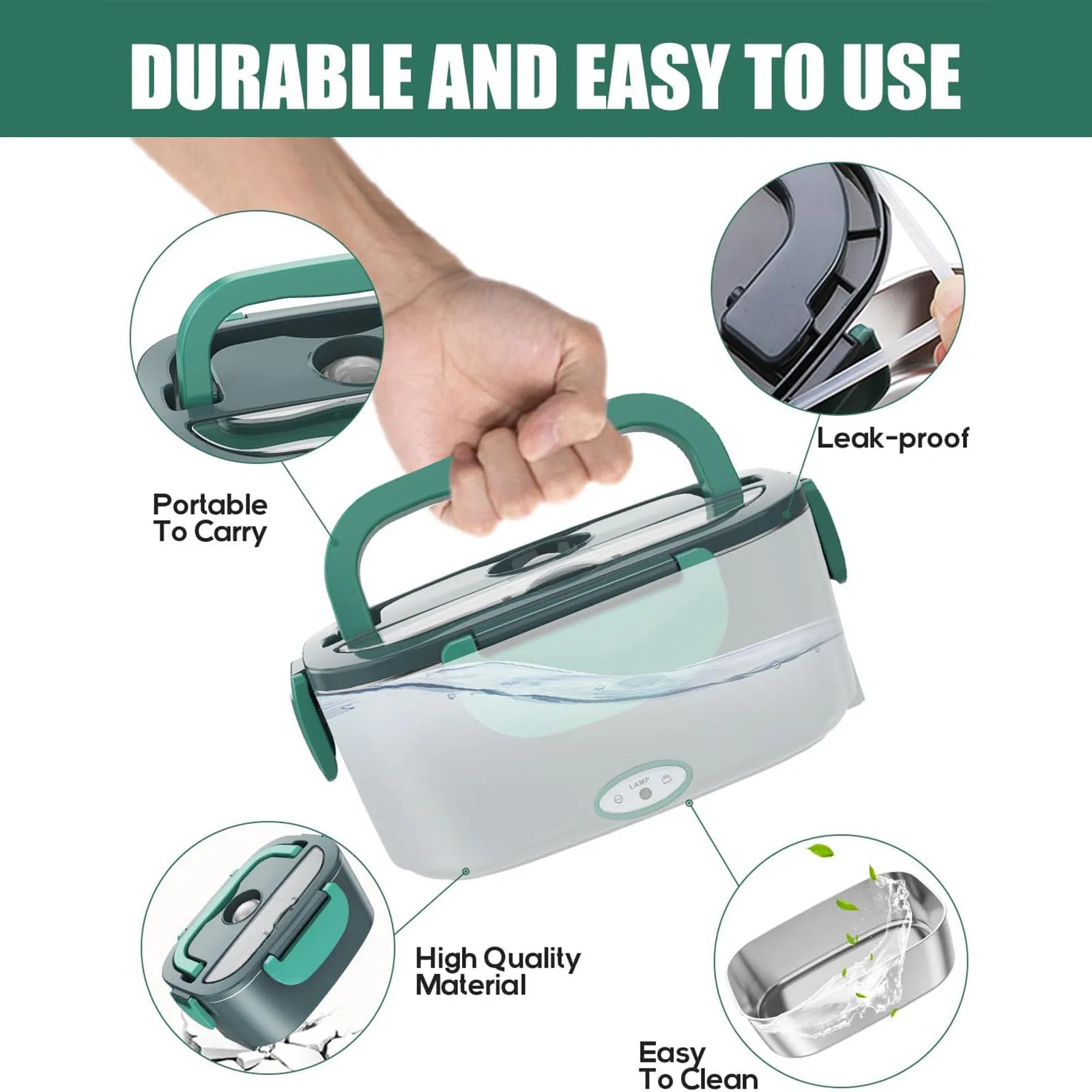 Electric Lunch Box 80W Portable Heated Lunchbox Adults Includes 2 Stainless Steel Containers Car Truck Work Use Leak Proof Food