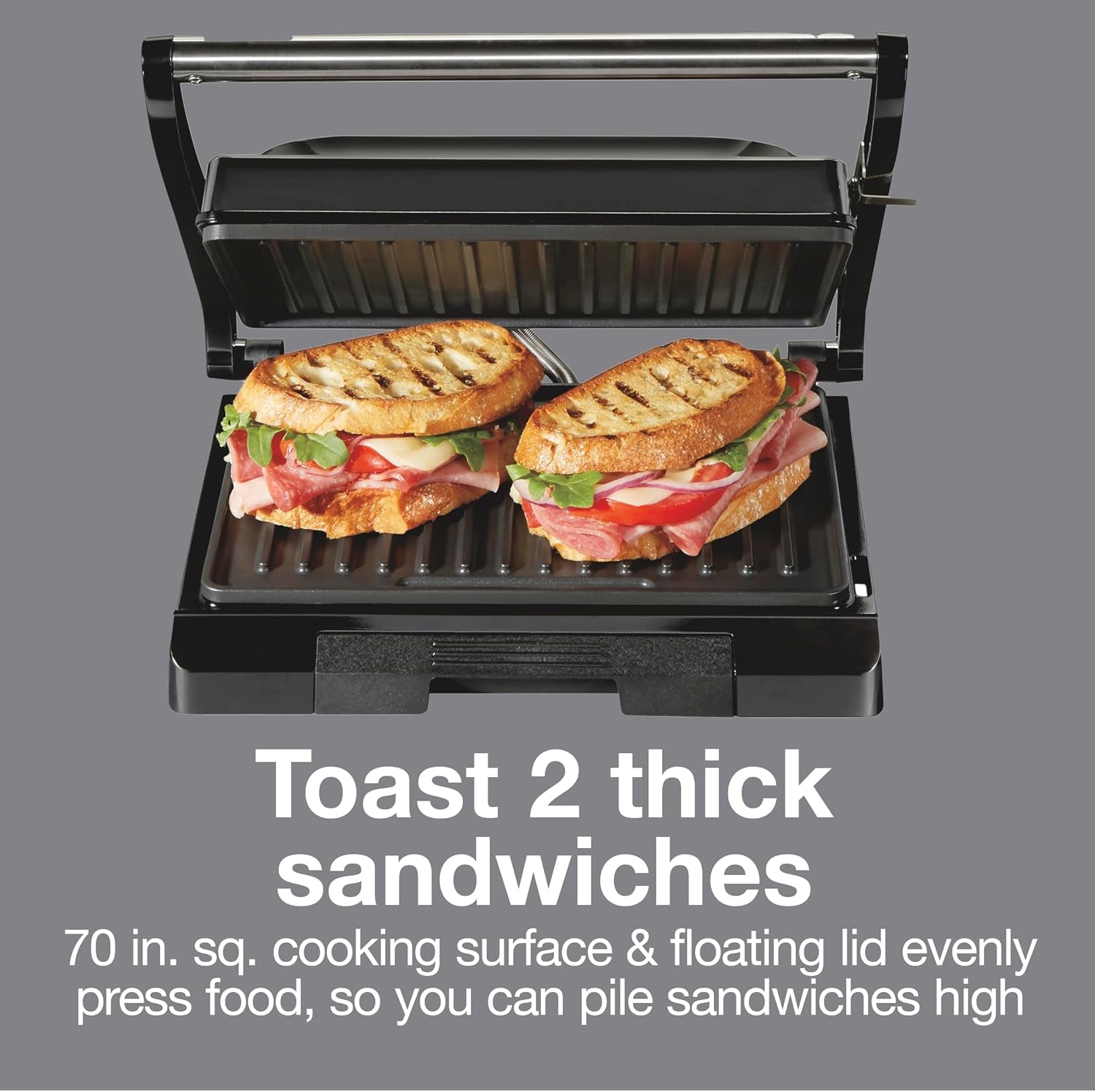 4 Serving Panini Press, Sandwich Maker and Compact Indoor Grill, Upright Storage, Easy Clean Nonstick Grids, Black (25440PS)