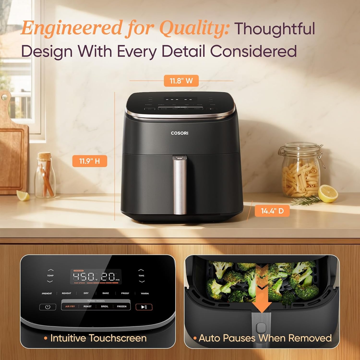 Air Fryer 6QT 9-In-1 Turboblaze, 90°– 450°F, 130+ Recipes, Dark Gray