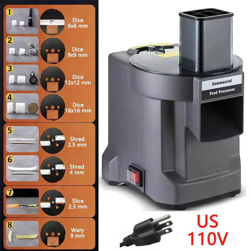 Commercial Vegetable Chopper 3 In1 Multifunctional Electric Cutting Machine Carrot Potato Slice Shred Diced Food Processor