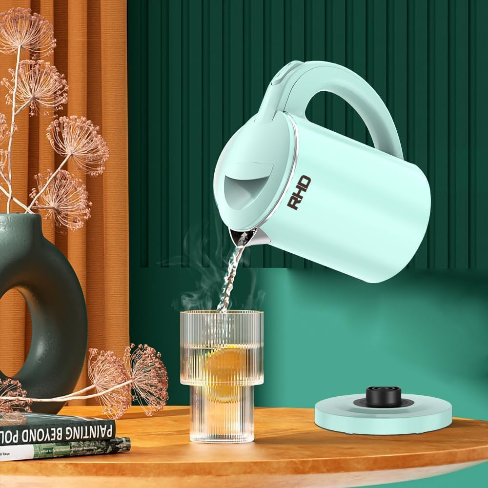 0.5L Small Portable Electric Kettles for Boiling Water, 304 Stainless Steel Hot Water Dispensers, Fast Boil Teapot, Auto Shut-Off, Perfect for Dorm RV Travel Coffee Tea, Green