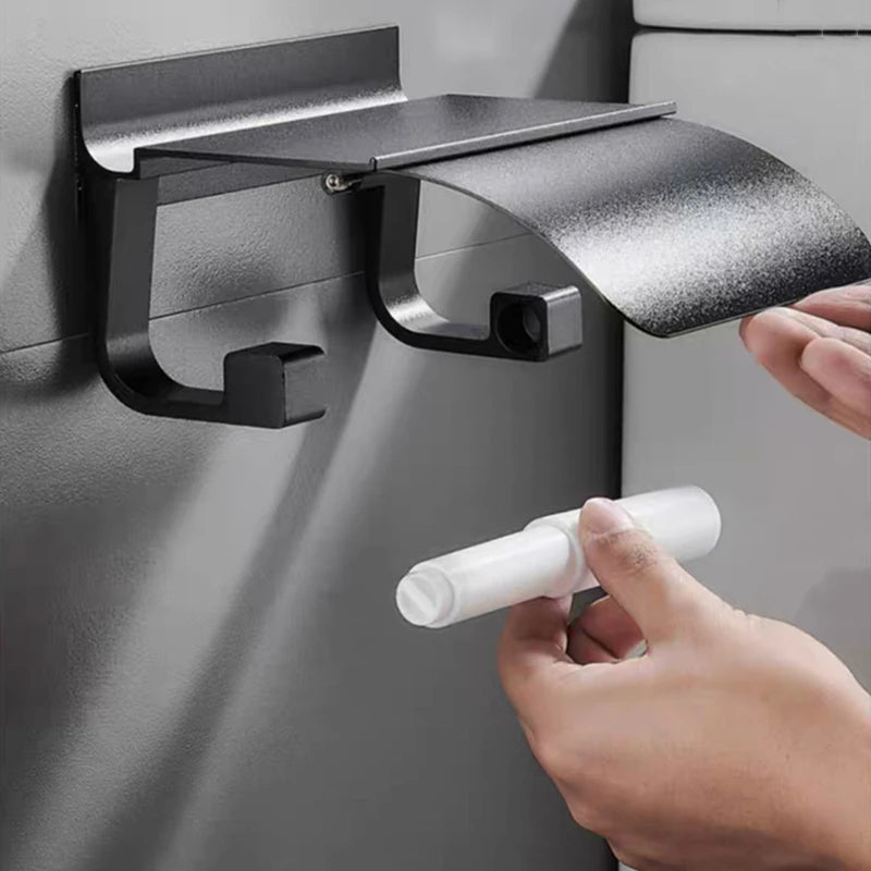 Space Aluminum Toilet Paper Shelf Black/Silver with Spring Card Slot Bathroom Accessory Roll Paper Holder Rack with Cover