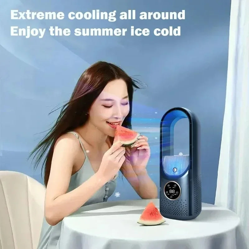 Electric Bladeless Fan USB Air Cooling Fan 6 Gear Mini Conditioner Fan Portable Desktop Bladeless Humidification Cooler