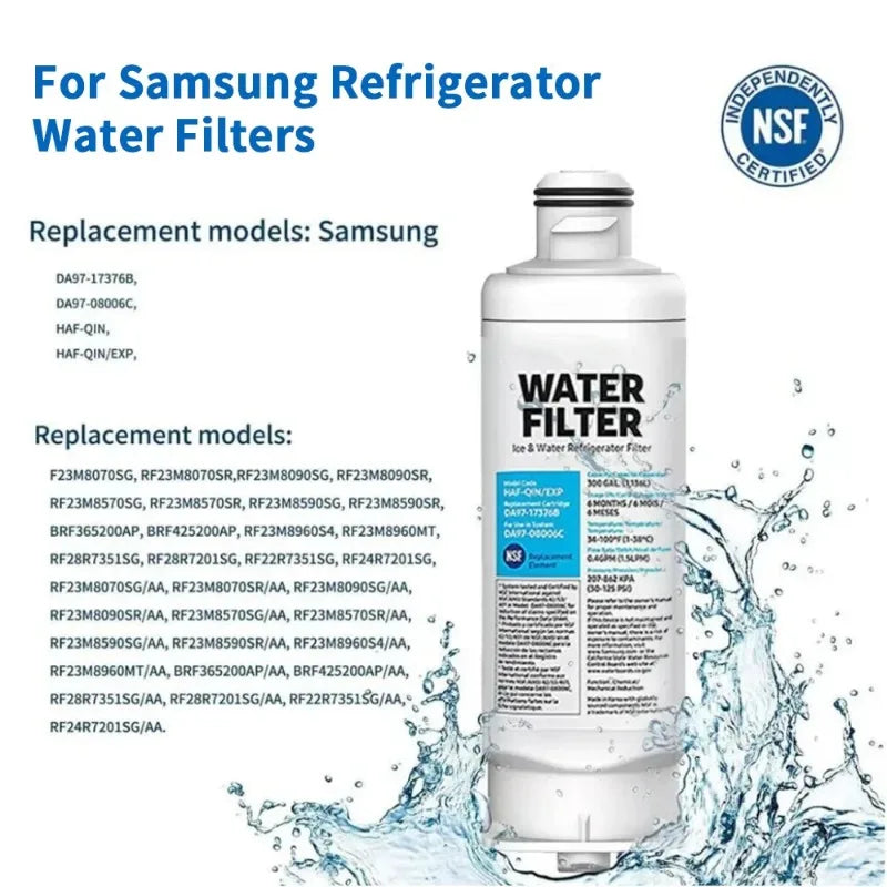Replace for Samsung DA97-17376B Refrigerator Water Filter for HAF-QIN/EXP, HAF-QIN, DA97-08006C, WS645A，RF28R7351SG, （1-5Pcs）