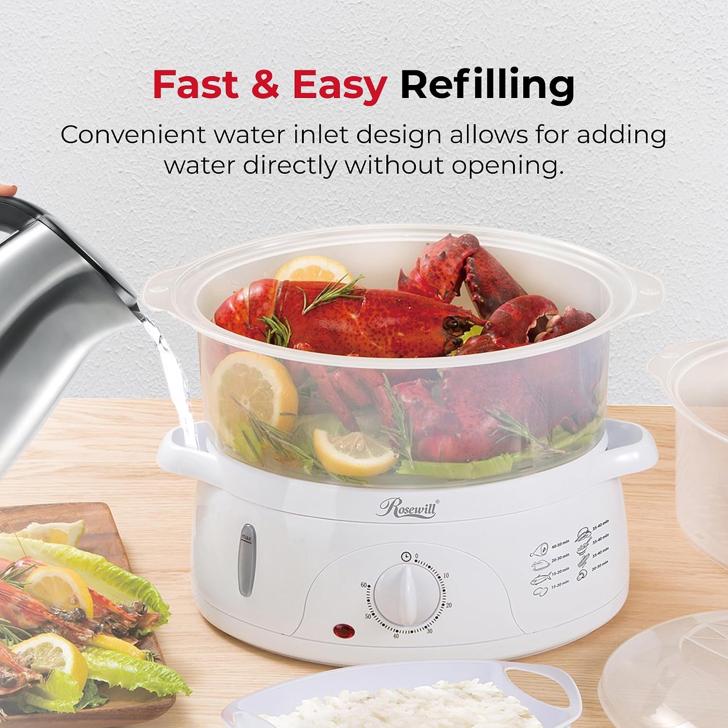 Bpa-Free, 9.5-Quart (9L), 3-Tier Stackable Baskets Electric Food Steamer with Timer, RHST-15001
