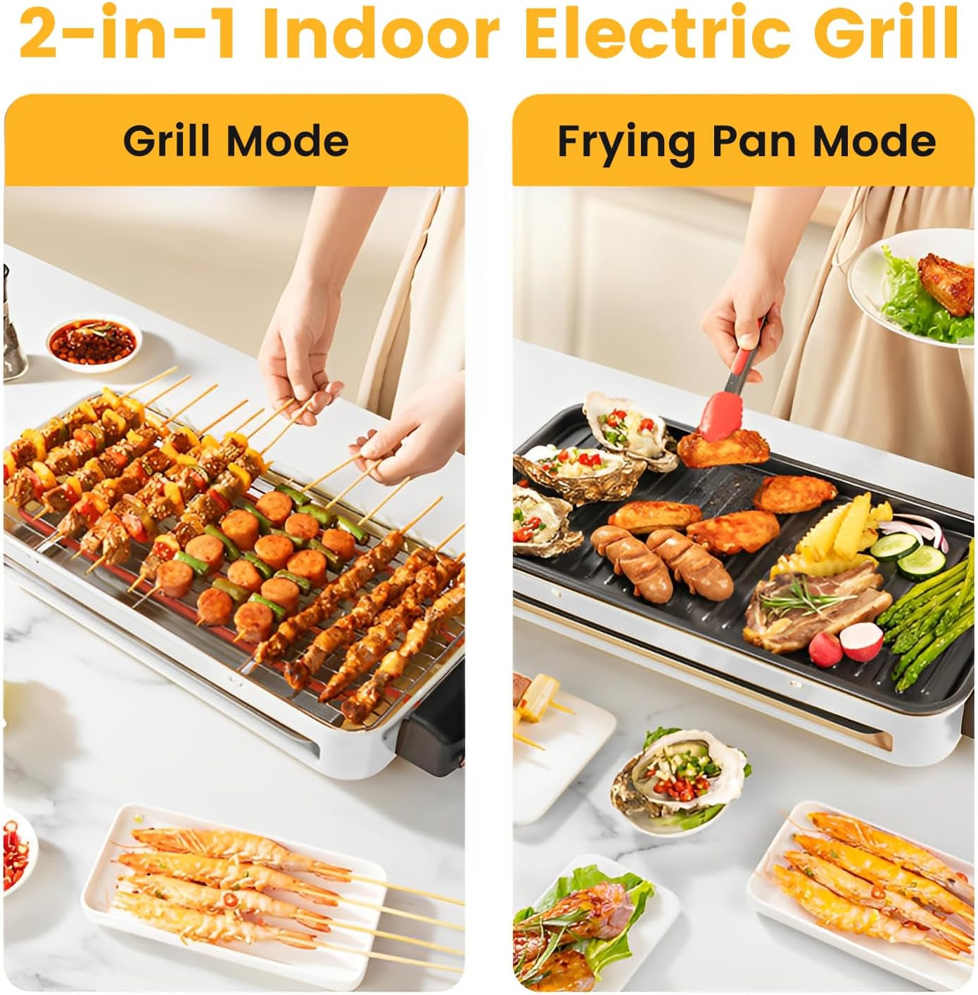 Electric Indoor Grill 1500W,  2 in 1 Smokeless Indoor Grills with Non-Stick Removable Grill & Griddle Plate, Temperature Control, Portable Korean BBQ Grill with 3 Raclette Cheese Pans