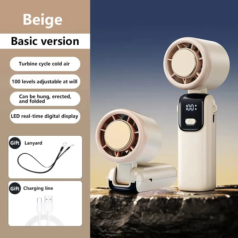 Ice Cooling Handheld Fan 100 Speeds Turbo Portable USB Desk Fan Foldable/Hangable for Outdoor Fast Chill Ice Compress
