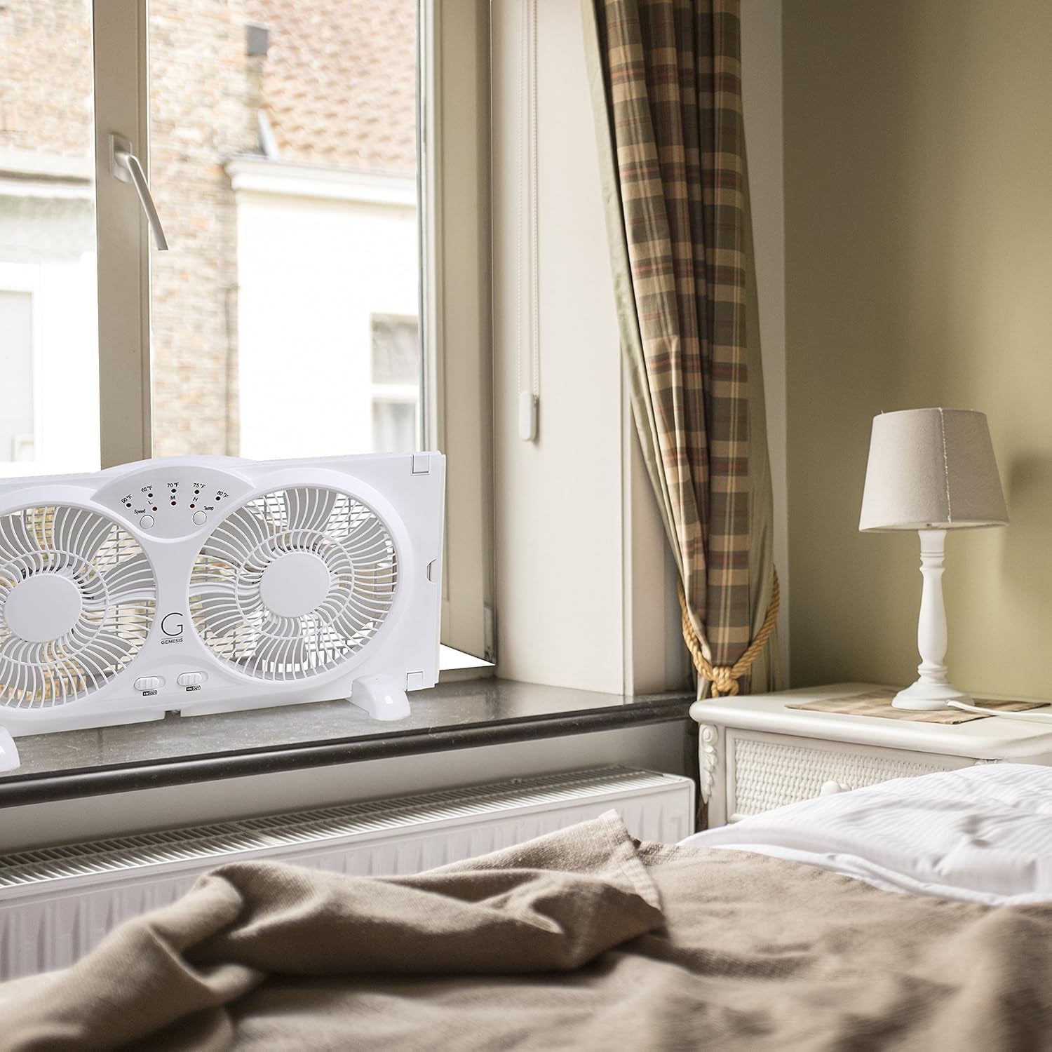 Twin Fan High Velocity Reversible Airflow Fan, LED Indicator Lights Adjustable Thermostat & Max Cool Technology, ETL Certified, White (A1WINDOWFAN)