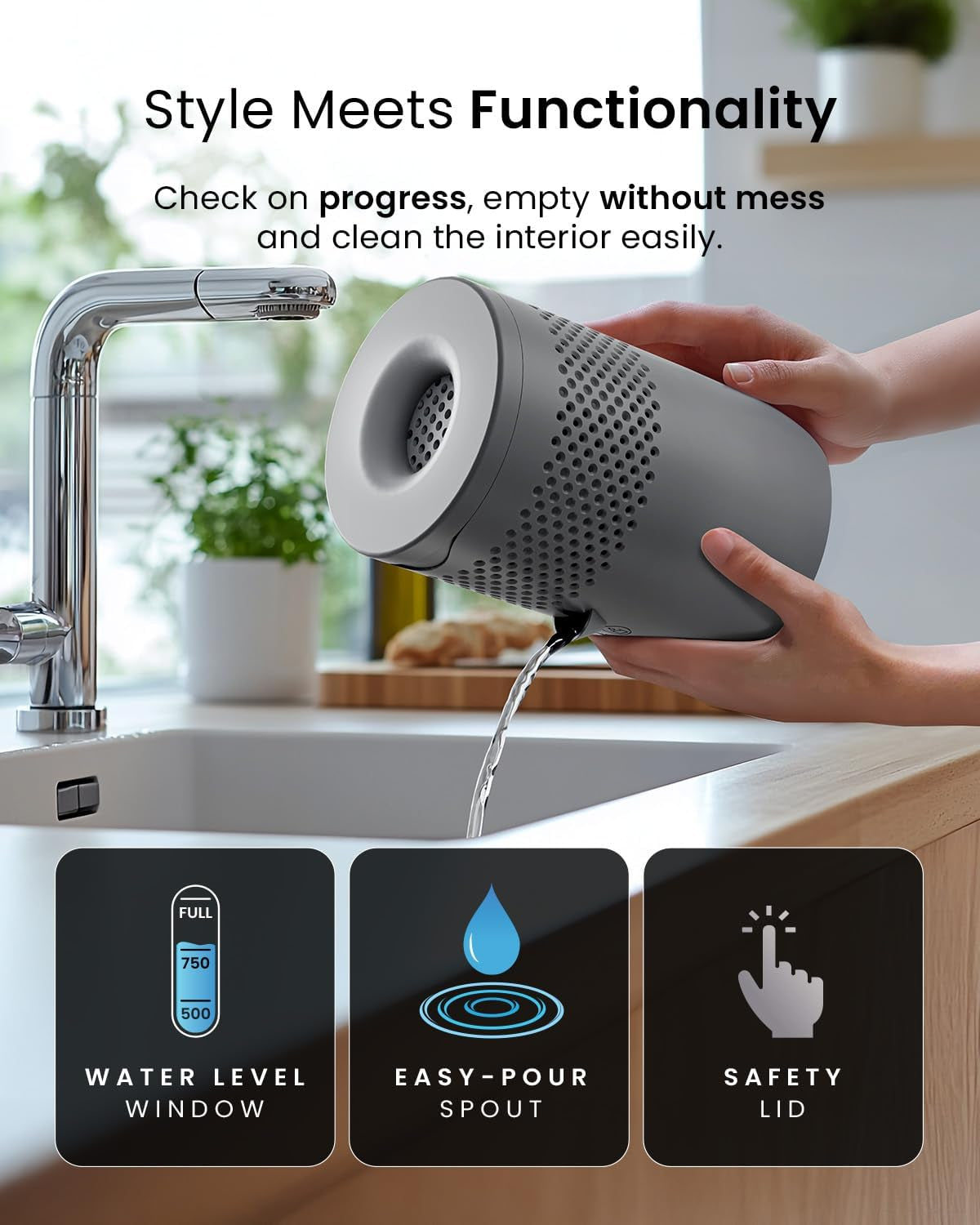 Osmo Non-Electric Moisture Absorber, 44 Fl.Oz, Included 1.54Lb Refillable Tablet, Lasts 100 Days, Ideal Silent Mini Dehumidifier for Closet, Bathroom & Bedroom, Fragrance Free, Grey