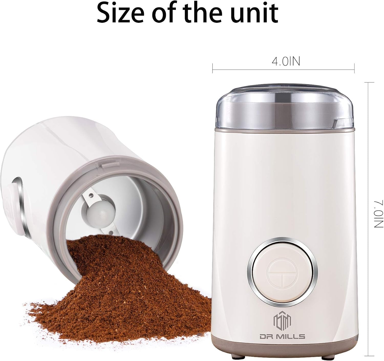 DM-7441W Electric Dried Spice and Coffee Grinder, Blade & Cup Made with SUS304 Stainless Steel (White)
