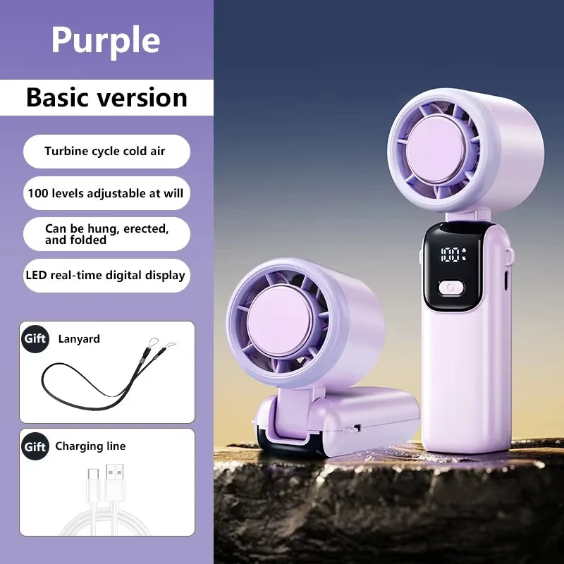 Ice Cooling Handheld Fan 100 Speeds Turbo Portable USB Desk Fan Foldable/Hangable for Outdoor Fast Chill Ice Compress