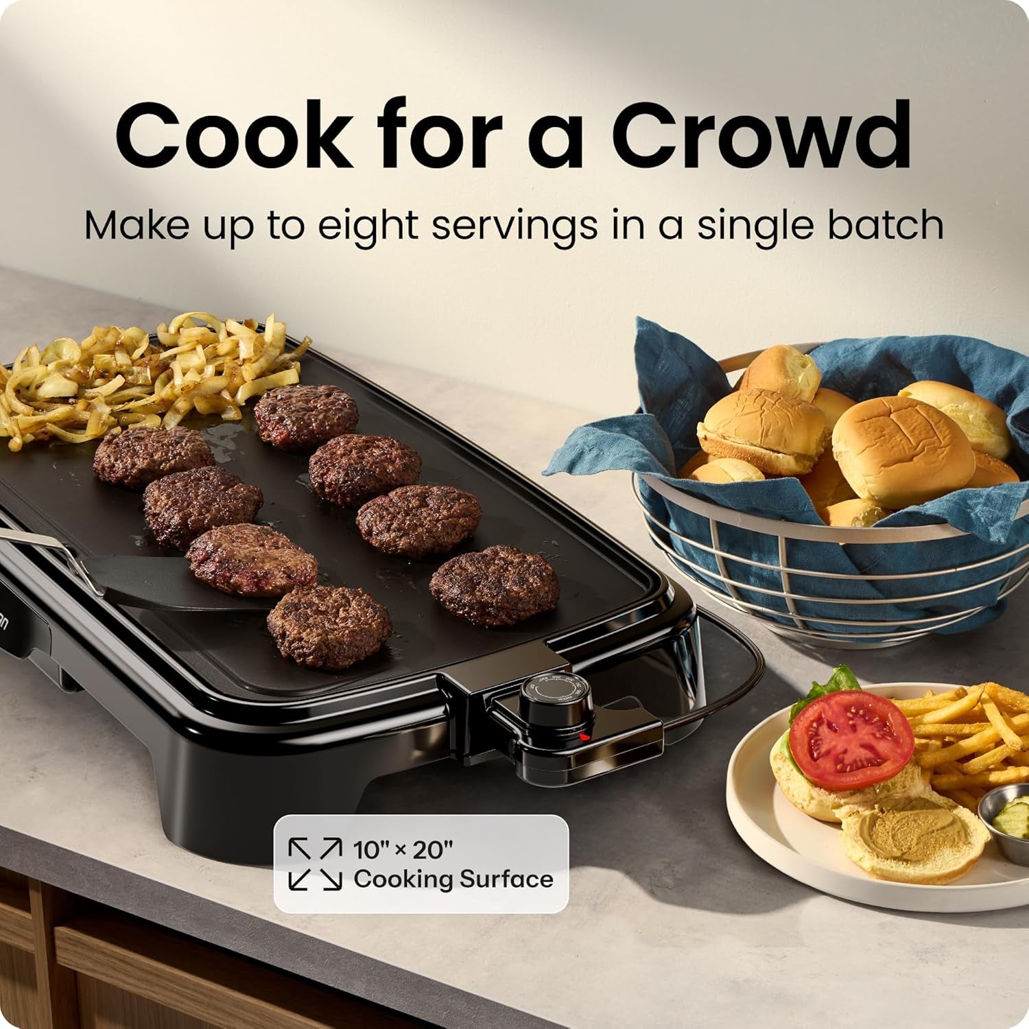 XL Electric Griddle with Removable Temperature Control, Immersible Flat Top Grill, Burger, Eggs, Pancake Griddle, Nonstick Extra Large Cooking Surface, Slide Out Drip Tray, 25 X 51 CM