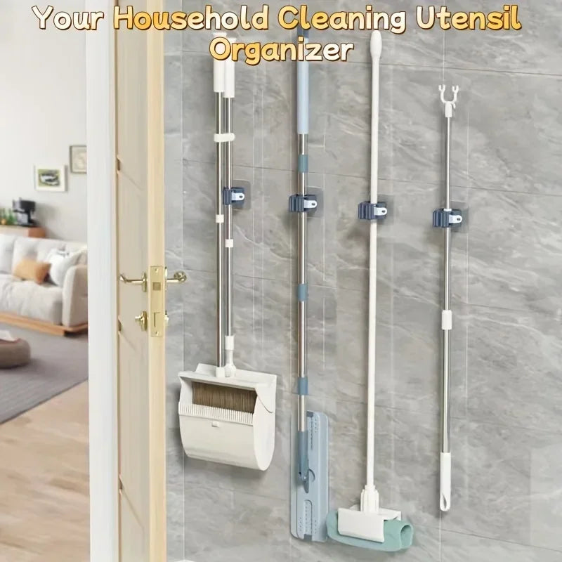 Mop Holder Self-Adhesive Broom Stand Wall Mounted Mop Support Sweeping Brush Hook Storage Organizer Bathroom Kitchen Accessories