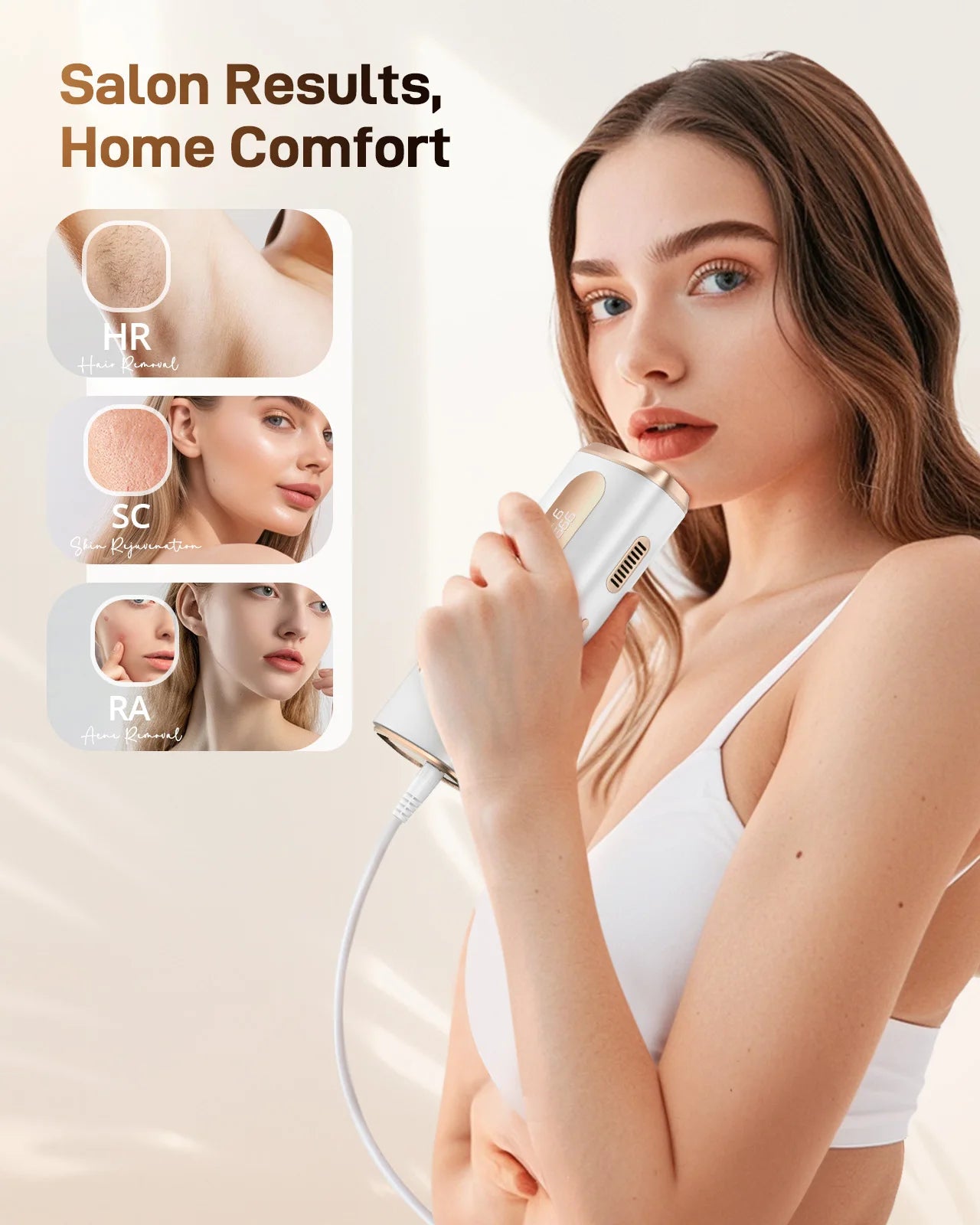 IPL Hair Removal Device Ice-Cooling 3 in 1 Painless 16J Photoepilator Permanent Whole Body Home Treament for Men and Women