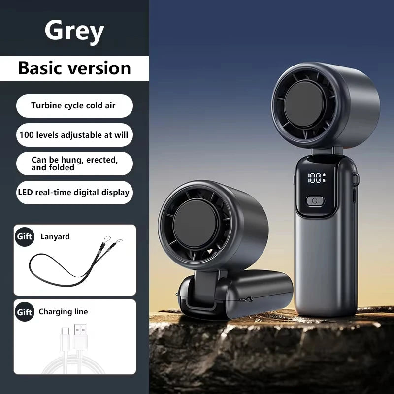 Ice Cooling Handheld Fan 100 Speeds Turbo Portable USB Desk Fan Foldable/Hangable for Outdoor Fast Chill Ice Compress