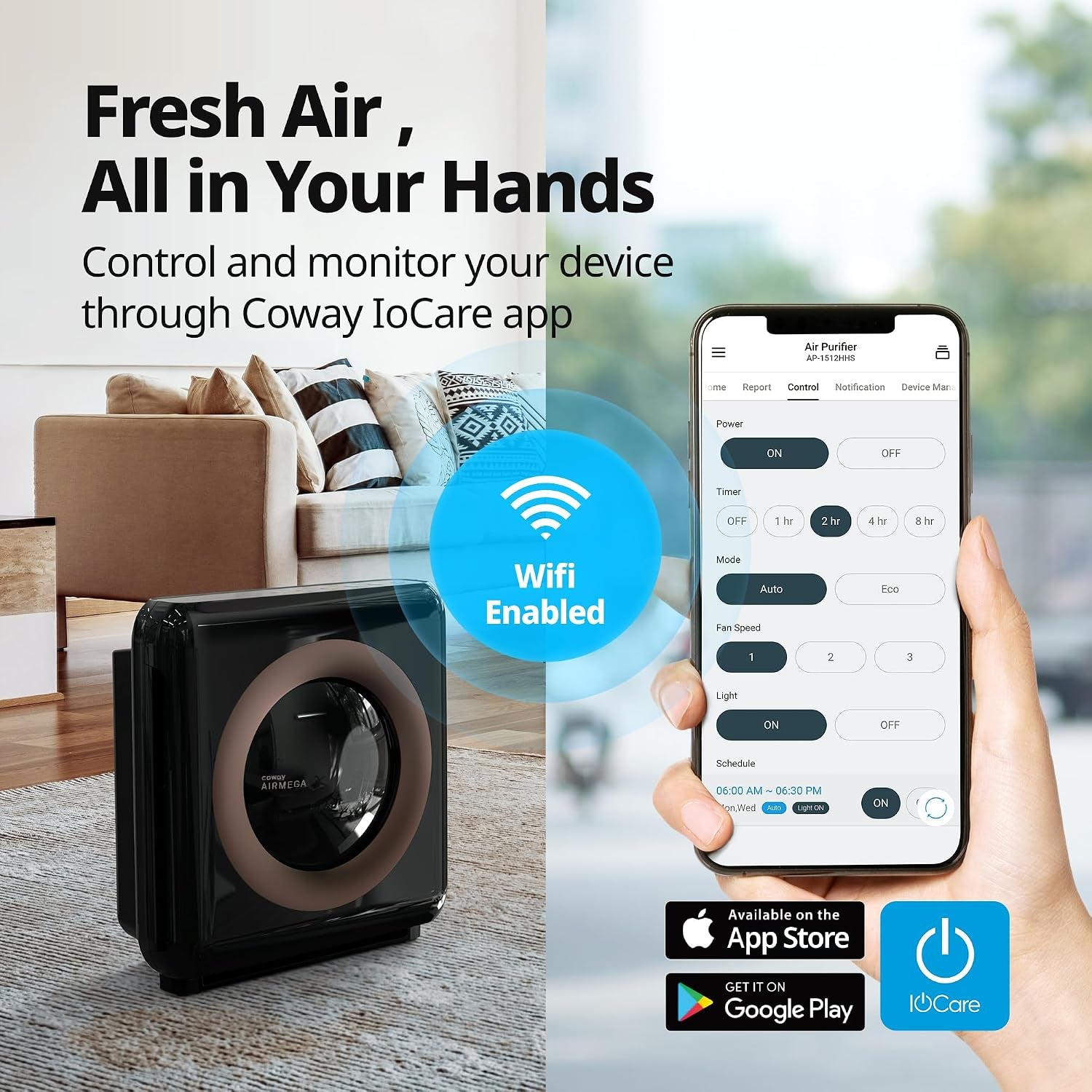 Airmega AP-1512HHS App-Enabled Smart Technology, Compatible with Amazon Alexa True HEPA Air Purifier, Black/Bronze