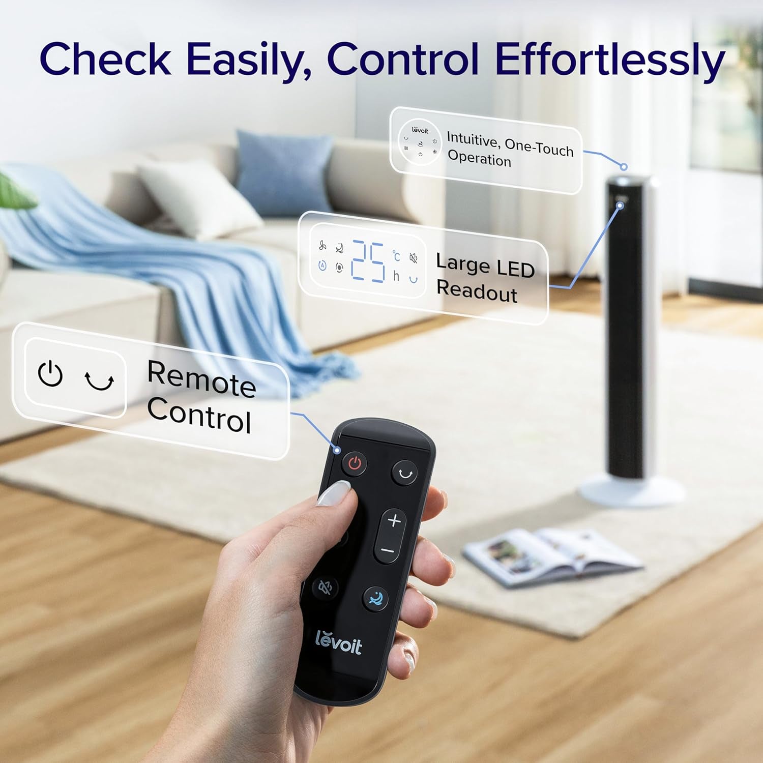 25Db Tower Fan for Bedroom, 26Ft/S Velocity Standing Fan, 90° Oscillating Cooling Fans for Home, 12 Speeds, LED Display, 4 Modes, 12H Timer, Bladeless, Remote Control, 36 Inch