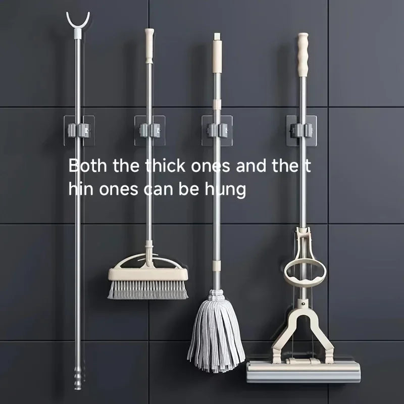 Mop Holder Self-Adhesive Broom Stand Wall Mounted Mop Support Sweeping Brush Hook Storage Organizer Bathroom Kitchen Accessories