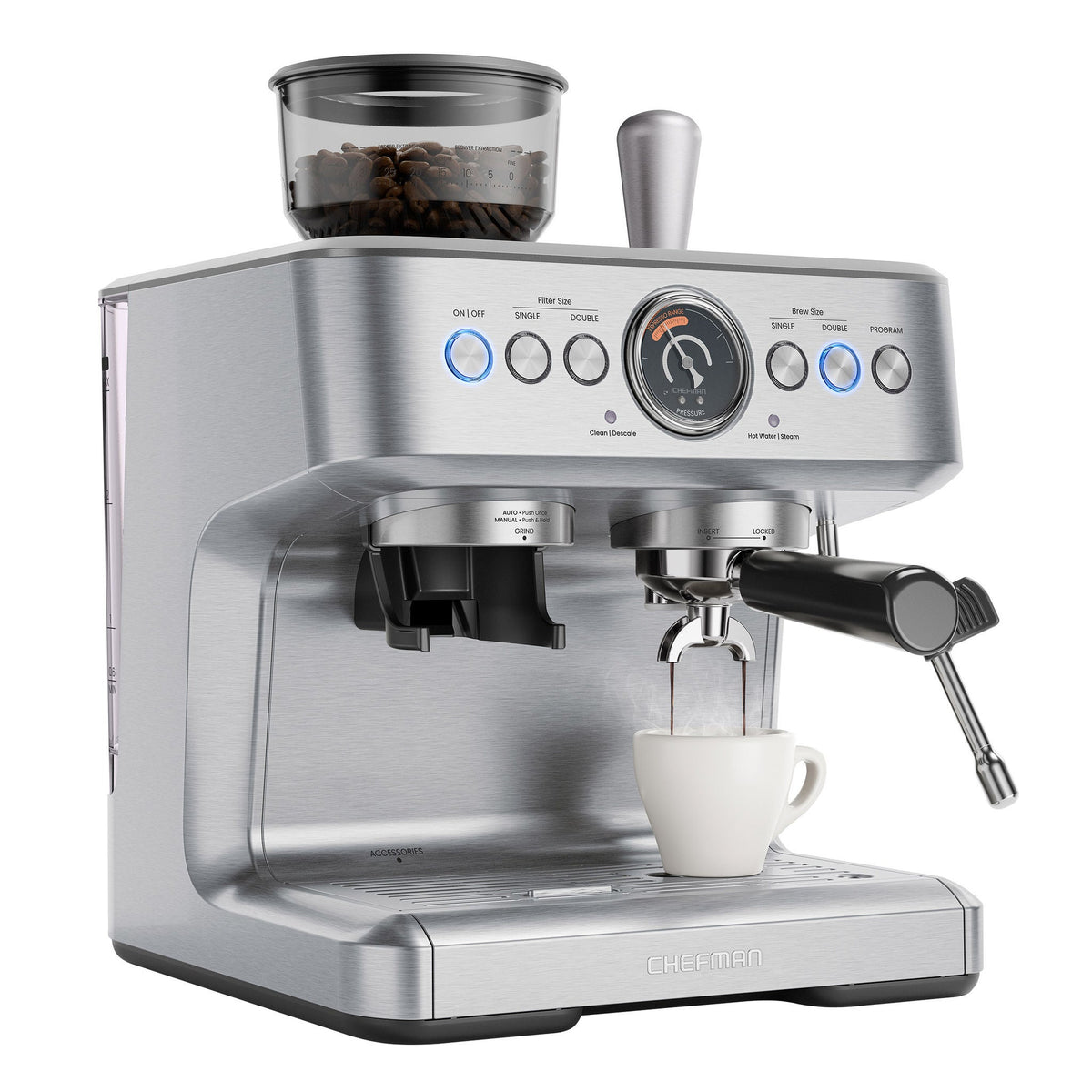 Chefman Crema Supreme Espresso Machine Conical Burr Grinder