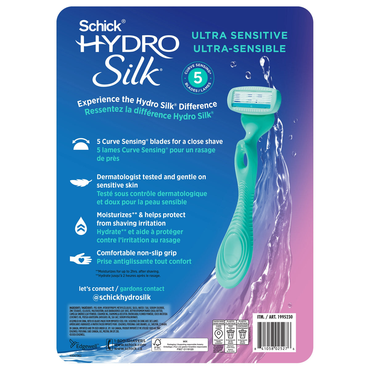 Schick Hydro Silk Ultra Sensitive Women's Razor with 11 Cartridges 1995230