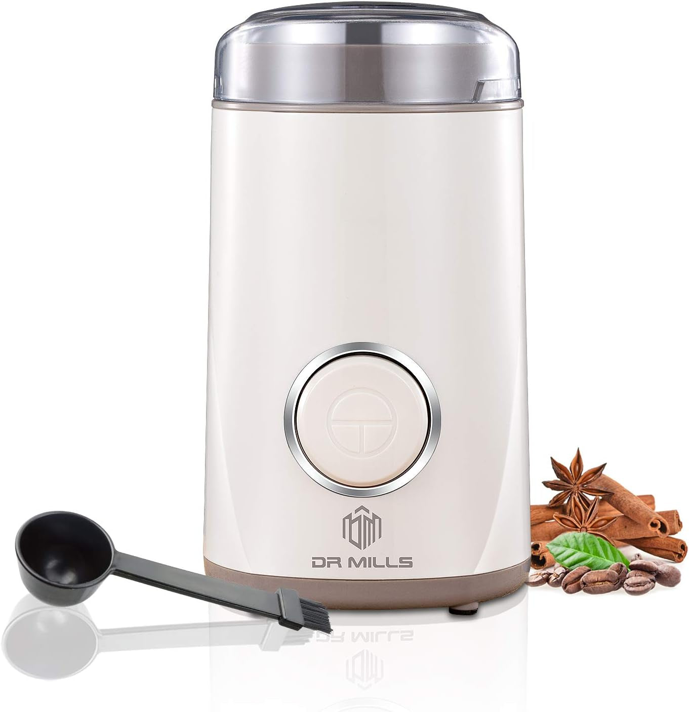 DM-7441W Electric Dried Spice and Coffee Grinder, Blade & Cup Made with SUS304 Stainless Steel (White)