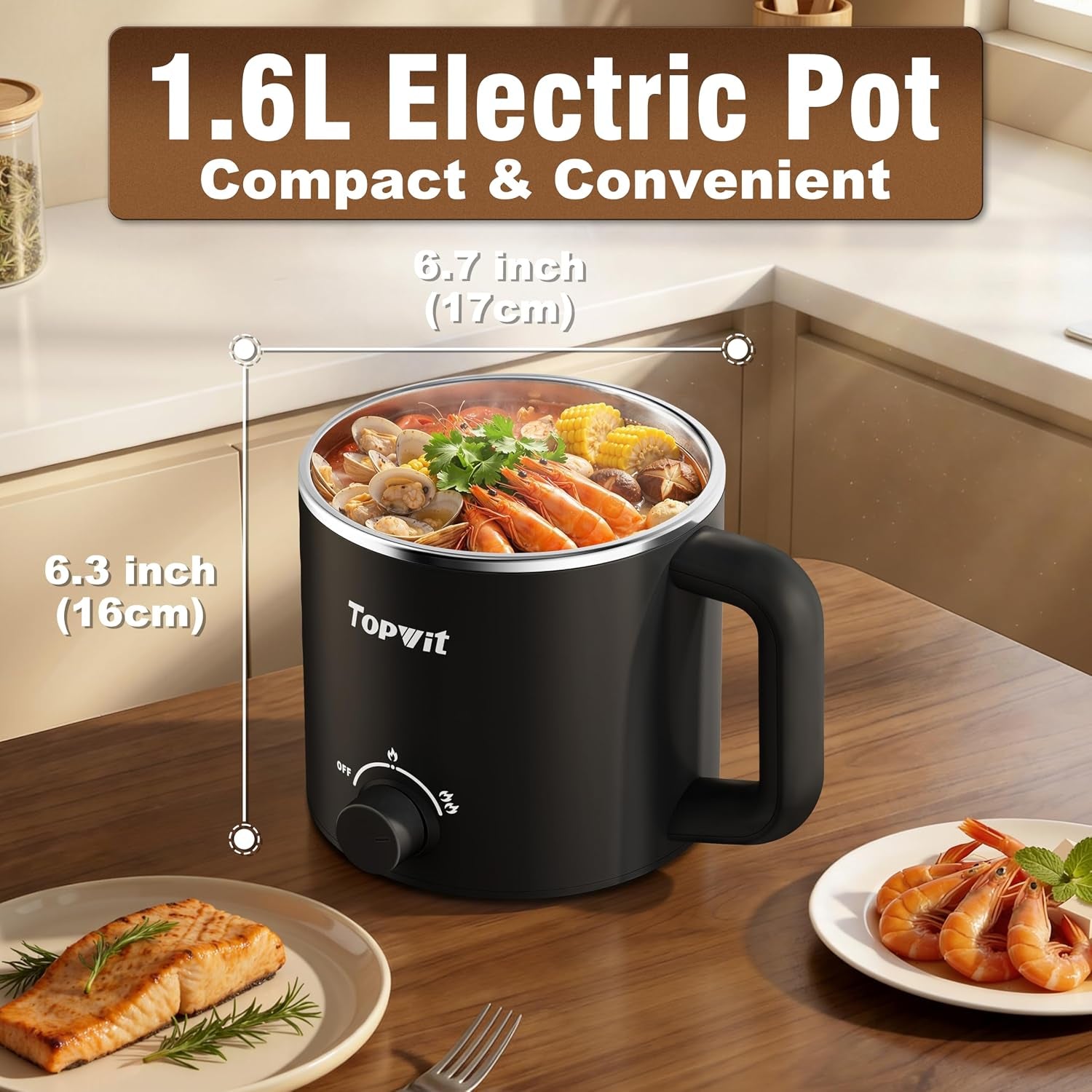 1.6L Electric Pot, Electric Hot Pot with 304 Stainless Steel