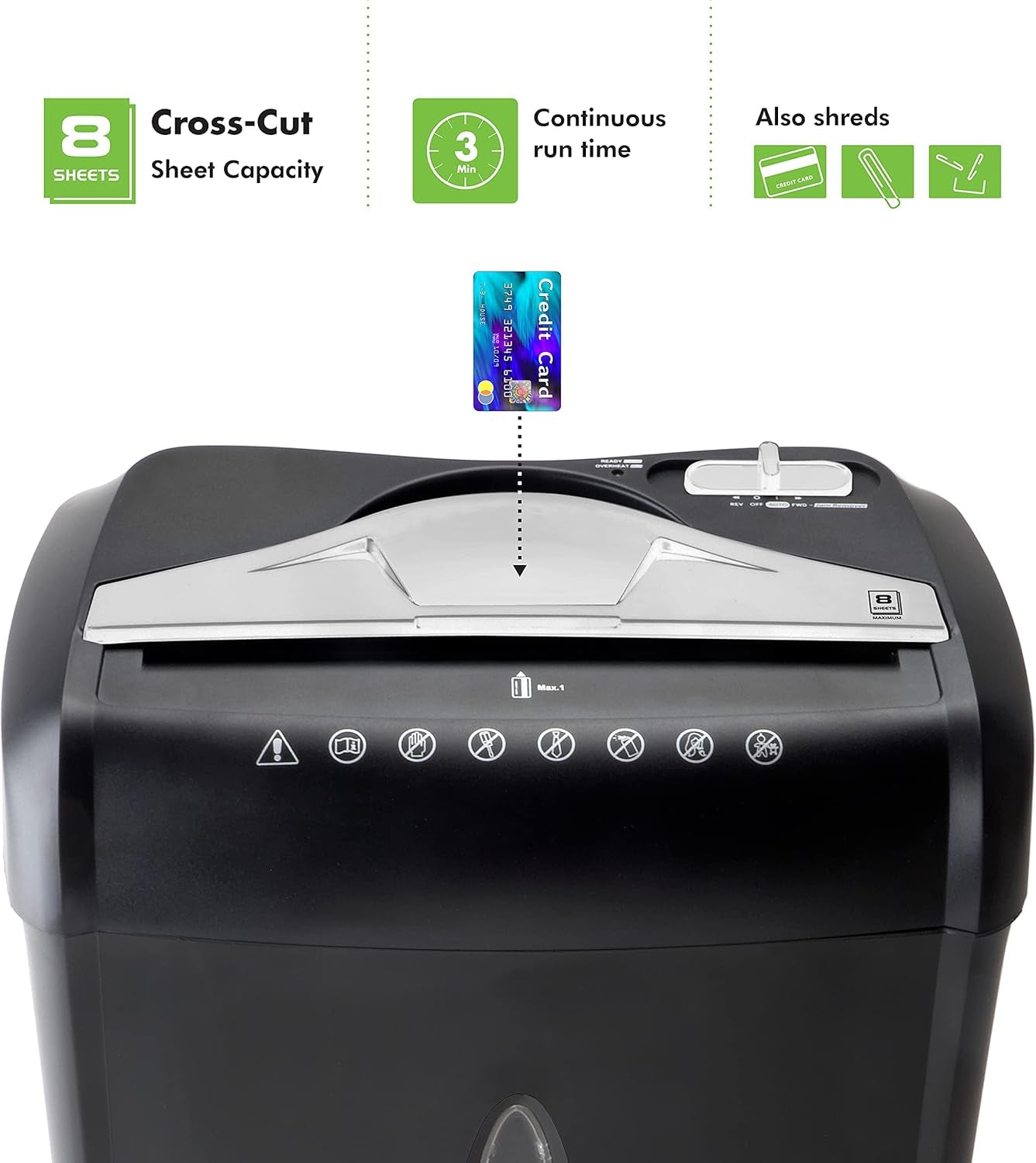High Security Paper and Credit Card Shredder with 3.7-Gallon Wastebasket, 8-Sheet Cross-Cut with Basket