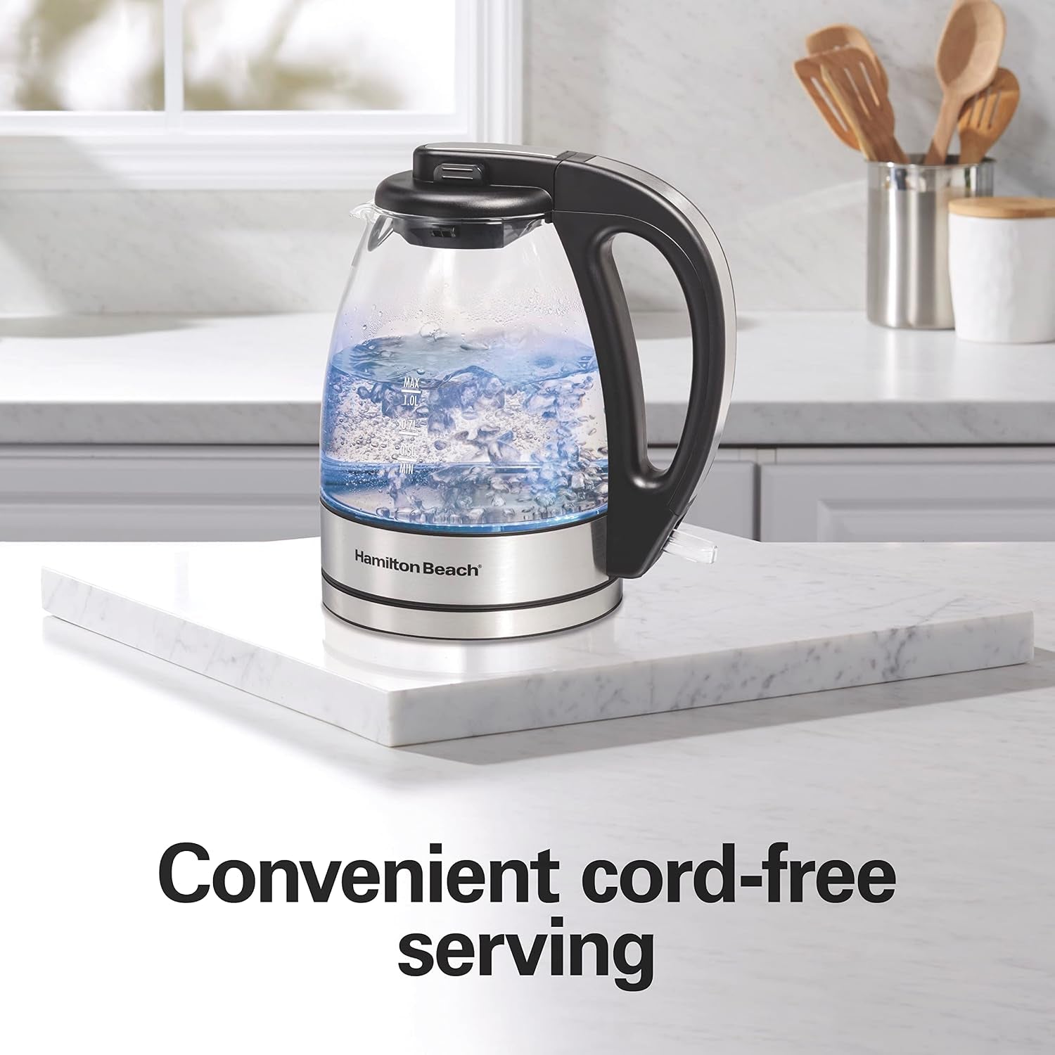 Glass Electric Kettle, 1 L, 1500W Fast Boiling Water Boiler, Cordless, Soft Blue LED Light, Auto Shutoff & Boil-Dry Protection, Bpa-Free, Compact Size (40930JC)