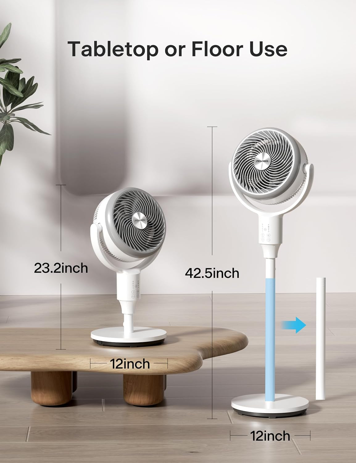 Pedestal Fan, Air Circulator, Ultra Omniflow (135°+90°Auto Oscillation), Quiet Floor Fan with 3 Speeds, Remote, 7H Timer, Memory Function, Adjustable Height, Standing Fan for Bedroom