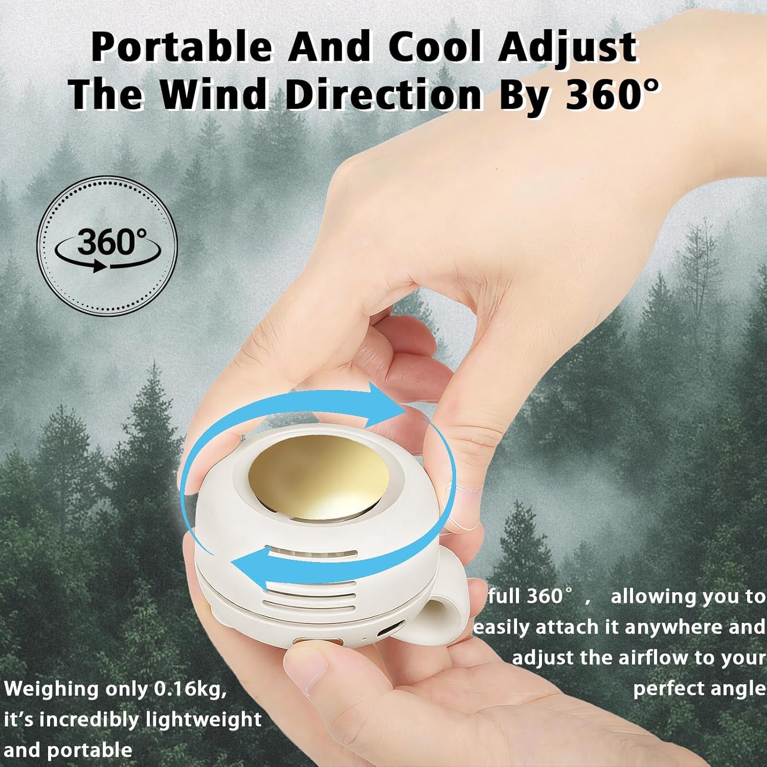 Portable Clip-On Fan, Mini USB Rechargeable 360° Rotatable Fan, 3-Speed Silent Mini Bladeless Fans