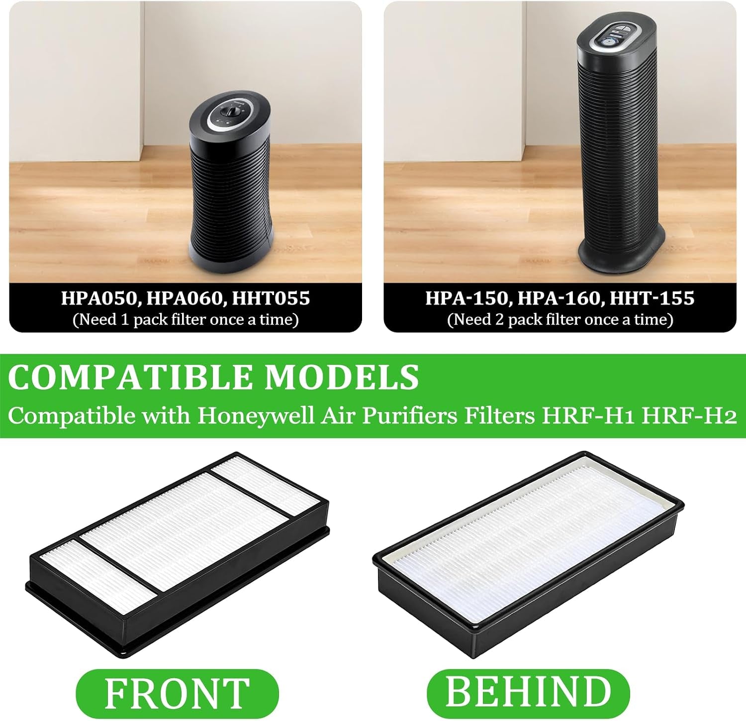 4 HEPA Replacement Filter H and 8 Carbon Pre Filter B Compatible with Honeywell Air Purifiers HRF-H1 HRF-H2 HRF-B2C, Compatible with Honeywell HPA050, HPA060, HPA150, HPA160, HHT055, HHT155 Series