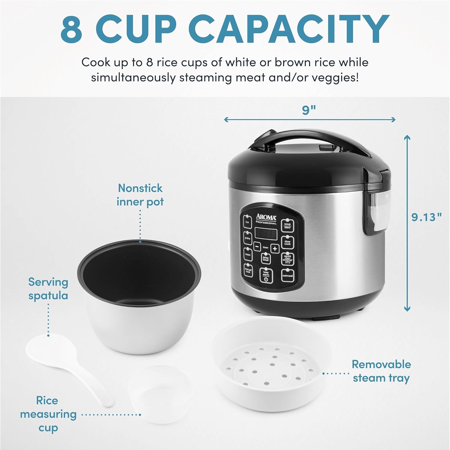 ® Professional 8-Cup (Cooked) / 2Qt. Digital Rice & Grain Multicooker, ARC-984SBD