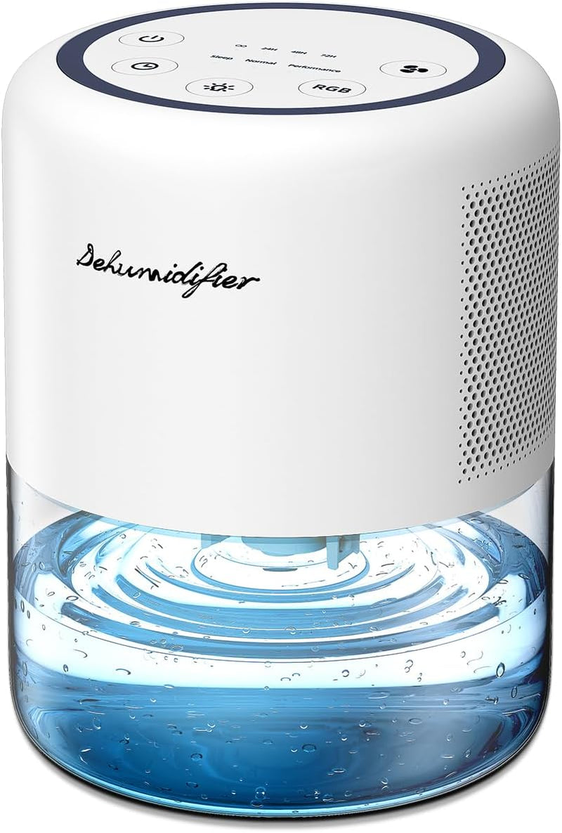 Small 45Oz (1.3L) Home Dehumidifier Portable Quiet Dehumidifier with 3 Modes, 10 Color Lights, 4 Timer Settings for Bedroom, Bathroom and Closet