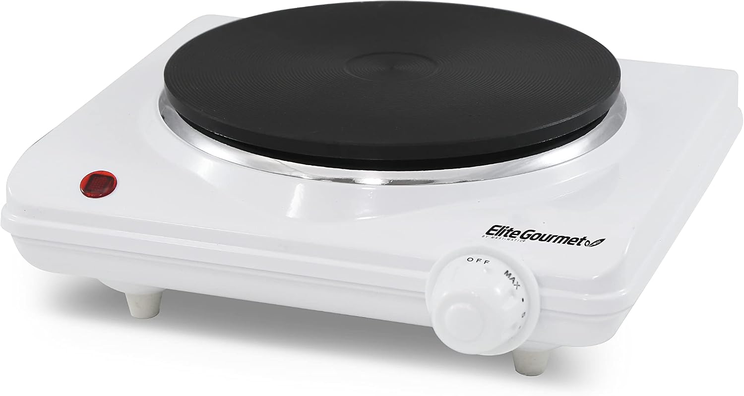 Countertop Electric Burner, 1000W Cast Iron Hot Plate, 7 Heat Settings, Portable Cooktop for RV, Dorm, Office & Small Kitchens, Road-Ready & Compact