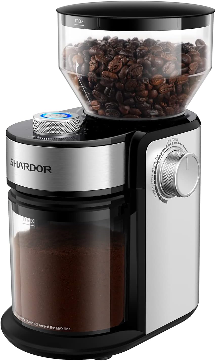 Electric Burr Coffee Grinder 2.0, Automatic Coffee Bean Grinder with 16 Precise Grind Setting, Adjustable Flat Burr Mill for French Press, Drip Coffee and Espresso, 2-14 Cup, Black