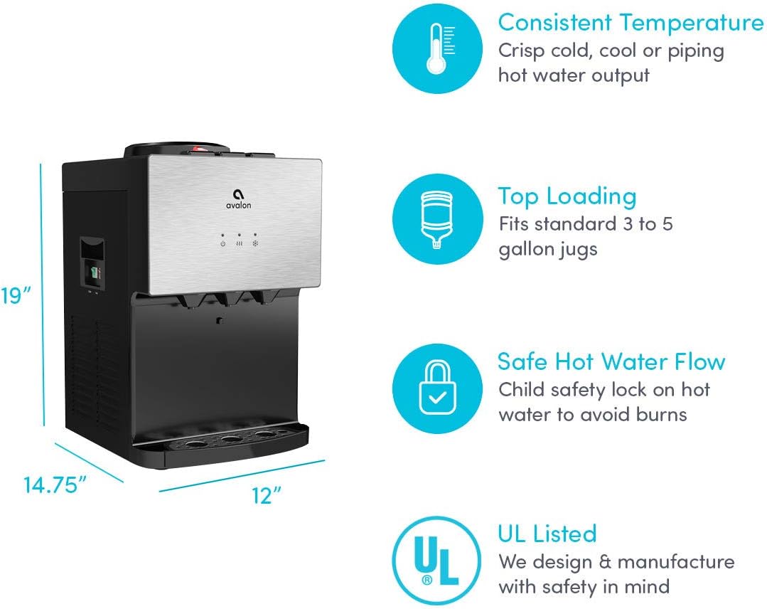 Avalon Top Loading Countertop Water Cooler Dispenser Stainless Steel