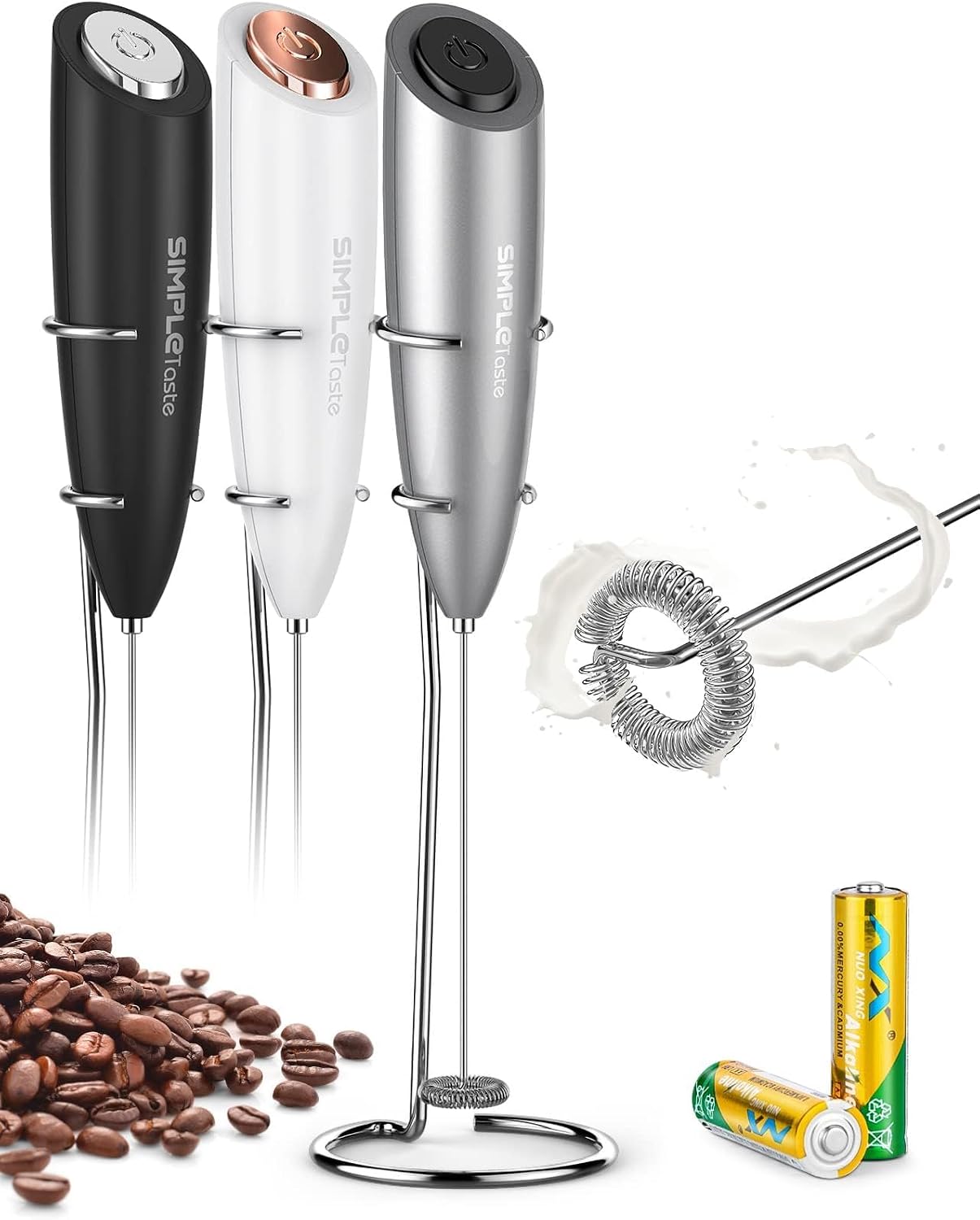 Rechargeable Milk Frother Handheld Dual Coil Whisk Head Mixer