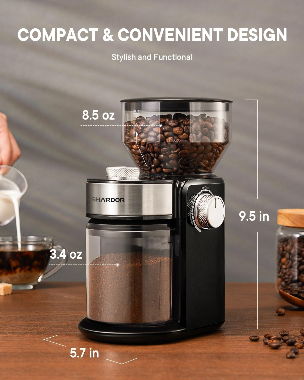 Electric Burr Coffee Grinder 2.0, Automatic Coffee Bean Grinder with 16 Precise Grind Setting, Adjustable Flat Burr Mill for French Press, Drip Coffee and Espresso, 2-14 Cup, Black