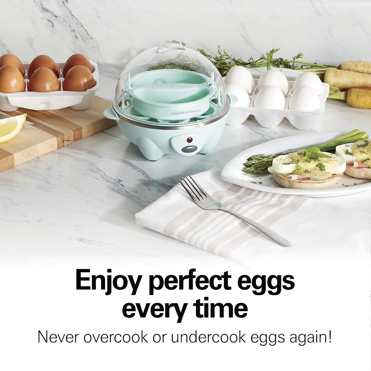 3-In-1 Egg Cooker, Hard-Boiled, Poached, Omelets, 7 Egg Capacity, Teal, 25504G