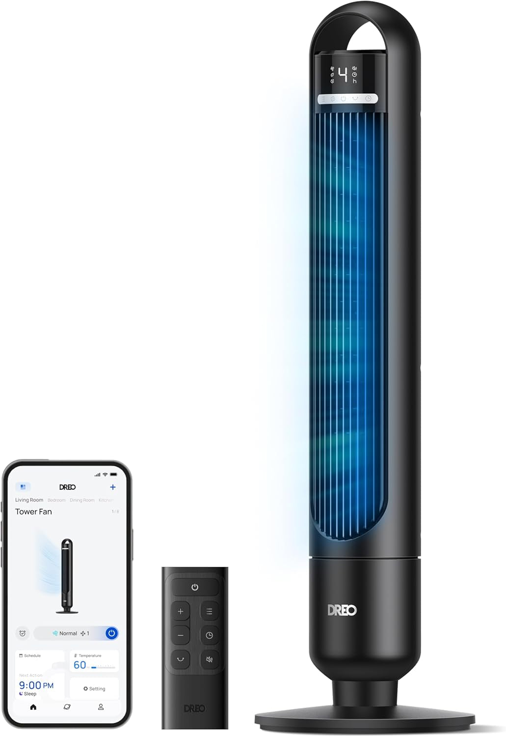 Smart Tower Fan for Bedroom, 90° Oscillating Standing Fans for Room with 4 Speeds, 4 Modes, 25Db Quiet for Sleep, 25Ft/S Velocity, 8H Timer, Remote/App/Voice Control for Living Room, Office, Home