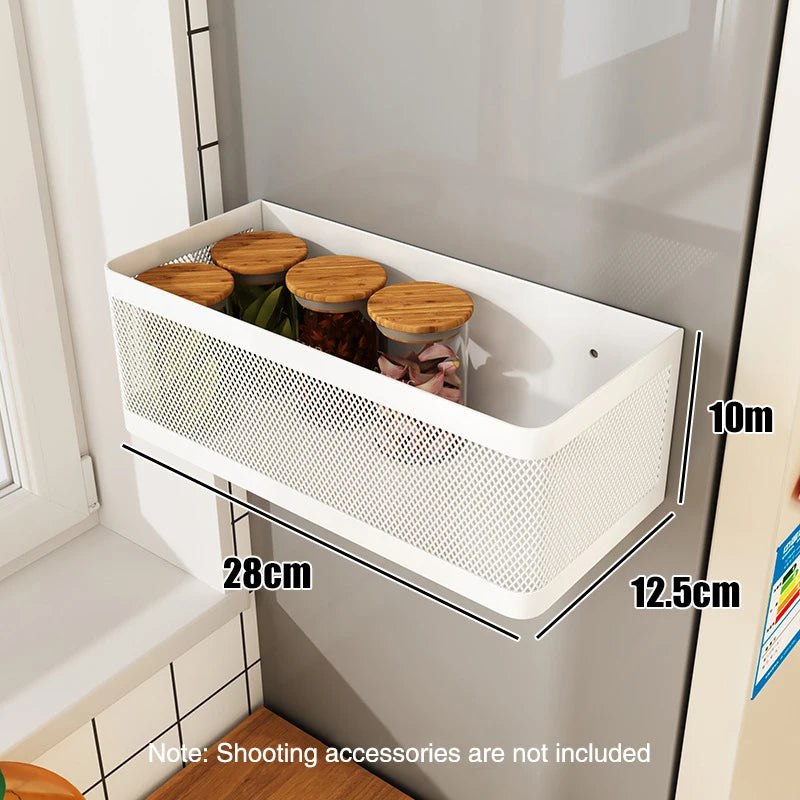 Magnetic Refrigerator Side Storage Rack Iron Space Saving Side Hanging Basket Kitchen Organizer Shelf Household Summary Holder