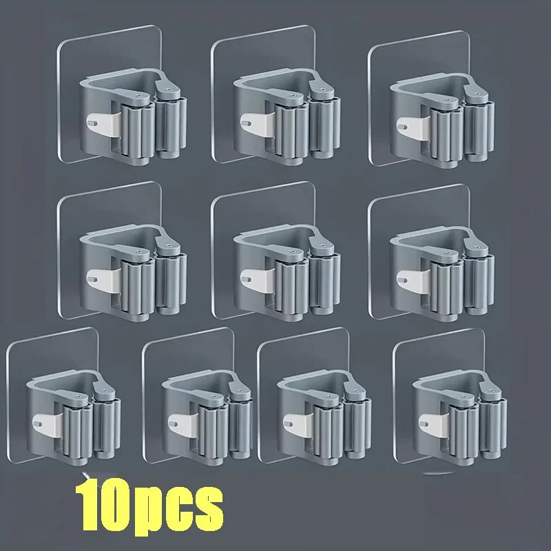 Mop Holder Self-Adhesive Broom Stand Wall Mounted Mop Support Sweeping Brush Hook Storage Organizer Bathroom Kitchen Accessories
