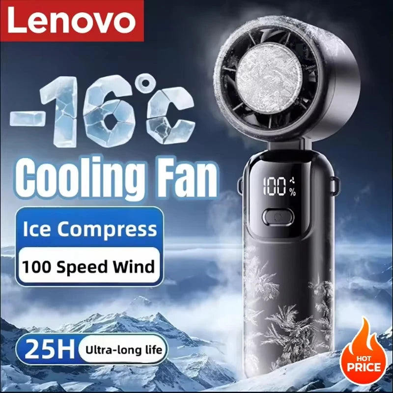 Ice Cooling Handheld Fan 100 Speeds Turbo Portable USB Desk Fan Foldable/Hangable for Outdoor Fast Chill Ice Compress
