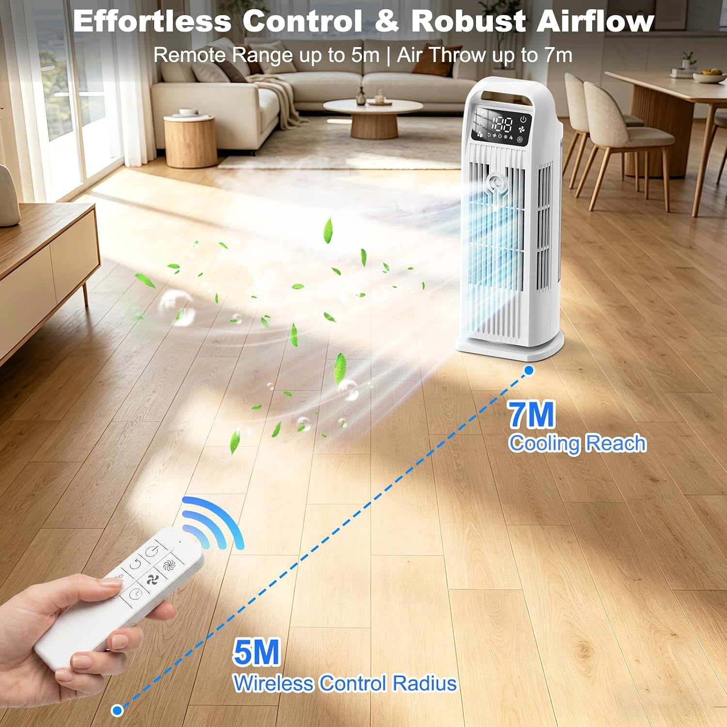 Portable Air Cooler, 4 in 1 Air Conditioner 1200ML Evaporative Air Cooler with Remote Control, 120° Oscillating 4 Speeds 12H Timer Mist Spray Tower Fan for Home Office (Glacier White)