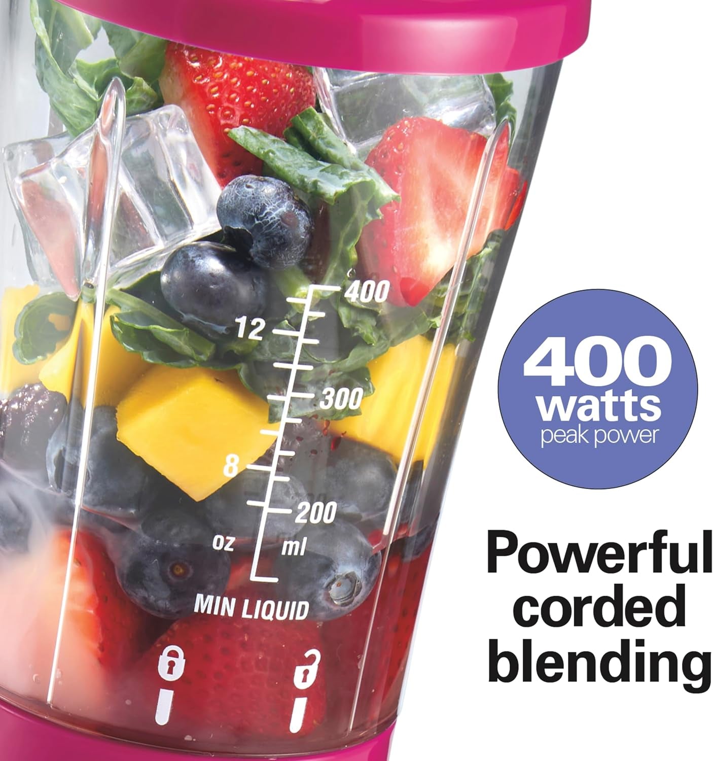 Personal Blender for Smoothies & Protein Shakes, Portable Single Serve Blender with Travel Lid, 14 Oz Bpa-Free Jar, 175W, Compact Countertop Blender, Raspberry, 51131G