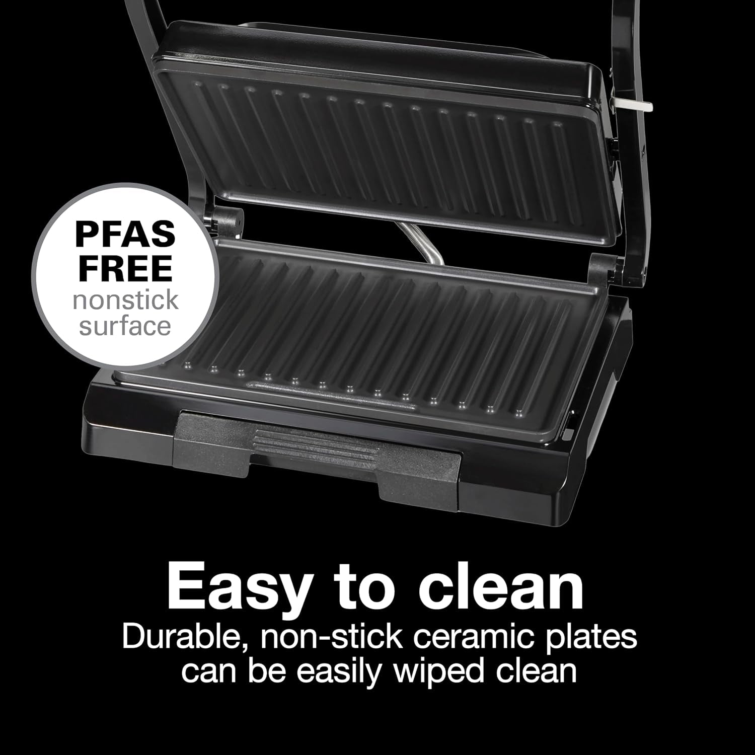 4 Serving Panini Press, Sandwich Maker and Compact Indoor Grill, Upright Storage, Easy Clean Nonstick Grids, Black (25440PS)